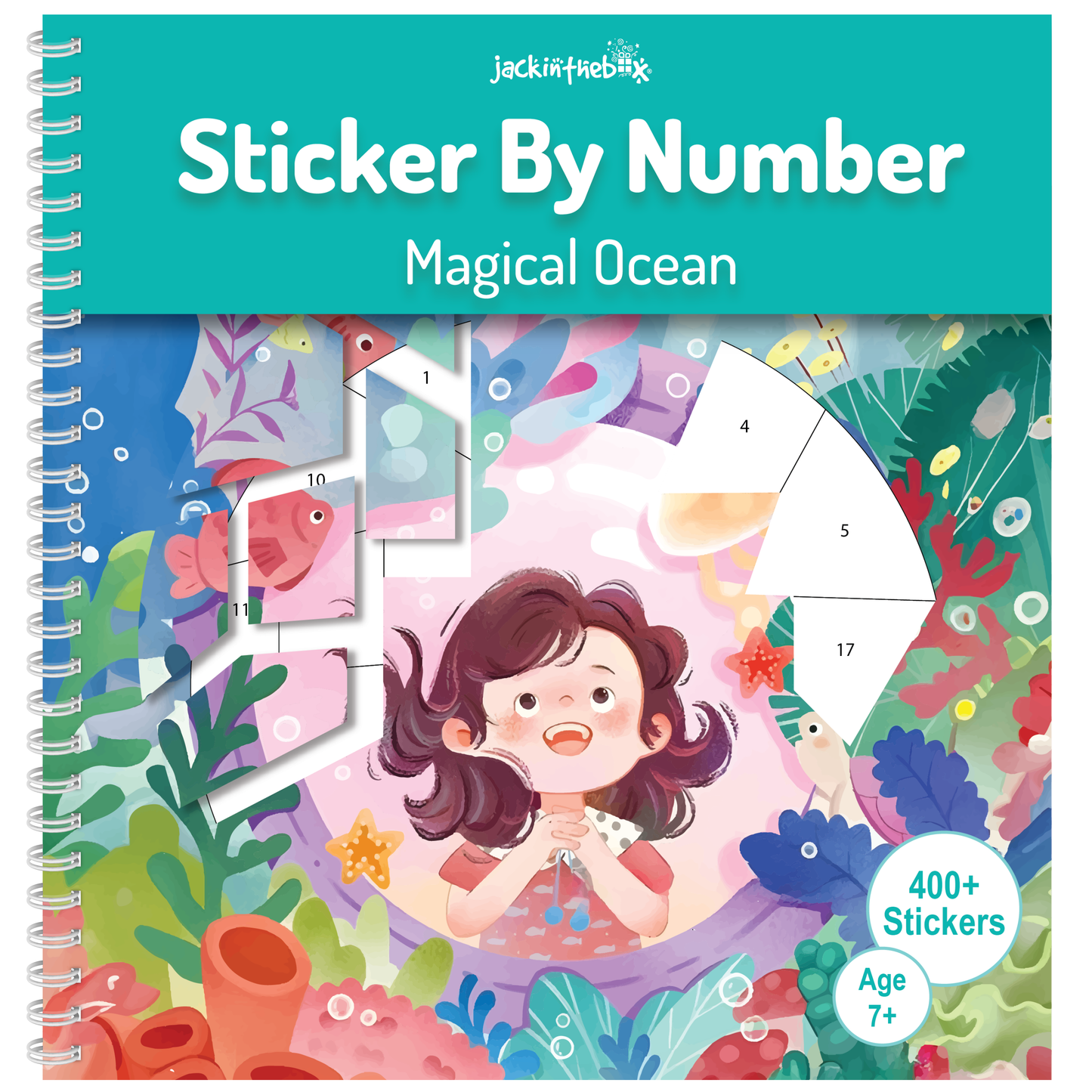 jackinthebox Sticker by Number Book Magical Ocean, 12 Scenes Puzzle Paint by Sticker Book + Coloring Pages, Gifts for Birthday, Party Favour Toys for Girls & Boys, Arts & Crafts for Kids Age 7 8 9 10