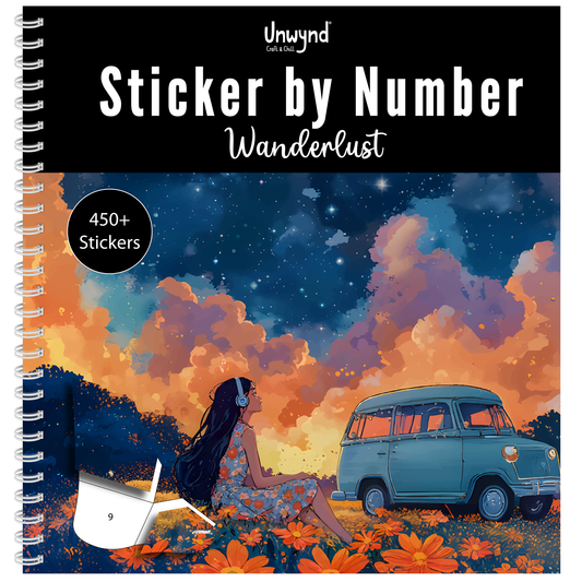 Unwynd Sticker by Number for Adults, Puzzle Paint by Sticker Book for Adults, 12 Scenes + Coloring Pages, Arts & Crafts Kit Activities Hobbies, Unique Birthday Gifts for Women Moms - Wanderlust