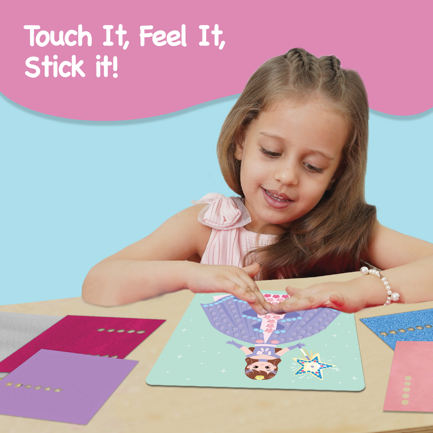 Sensory Craft Activity – Touch & Stick Textures - Magical, No Mess Sticker Craft for Kids, Craft Kits, Sensory DIY Activity, Gifts for Boys & Girls Ages 3, 4, 5, 6, Travel Toys