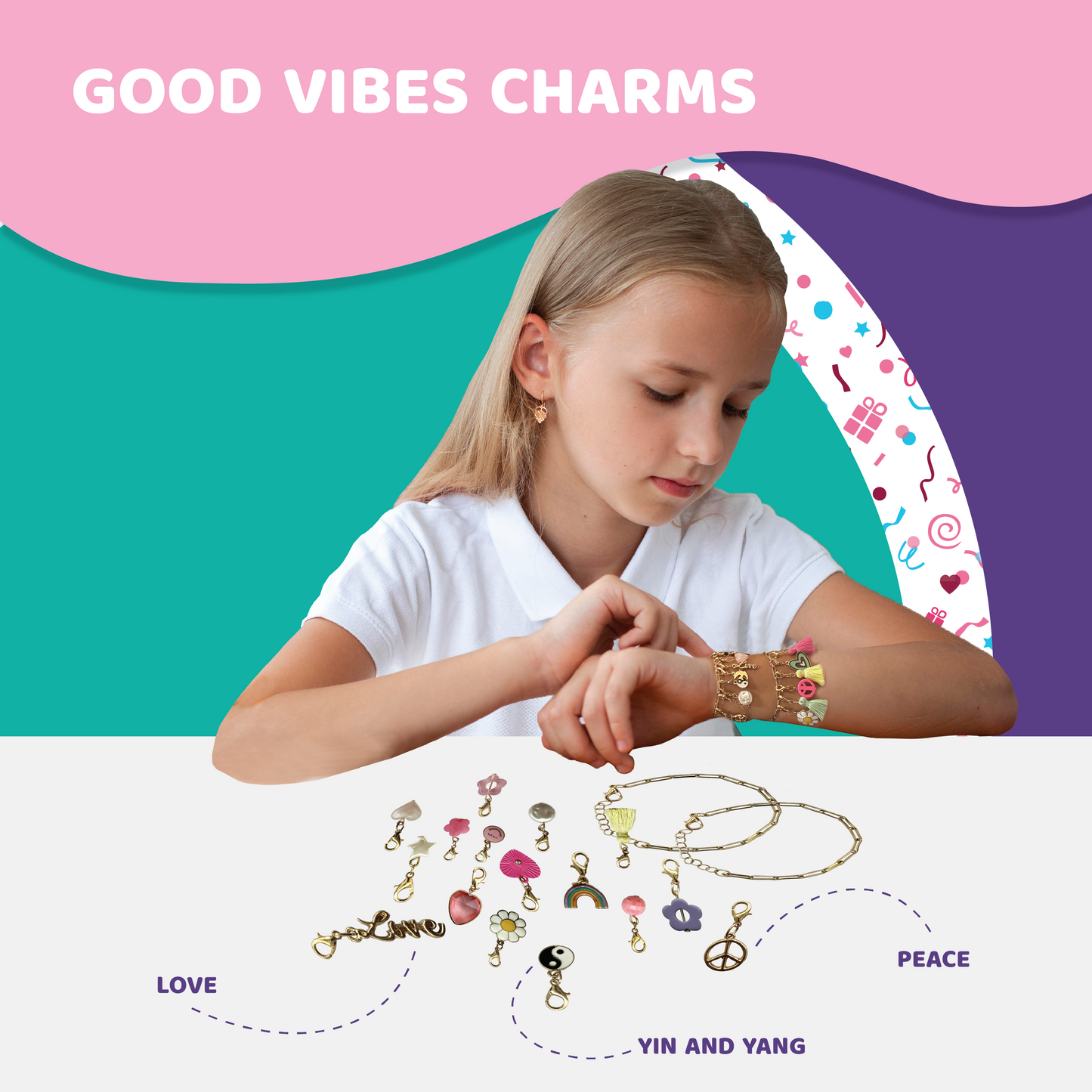 jackinthebox Girls Charm Bracelet Making kit | Includes 4 Bracelets & 55 Charms |Kids Jewelry Making kit for Girls 8-12 | Gifts for 8 9 10 11 12 Year Old Girls | Girl Toys 8-10 Years Old