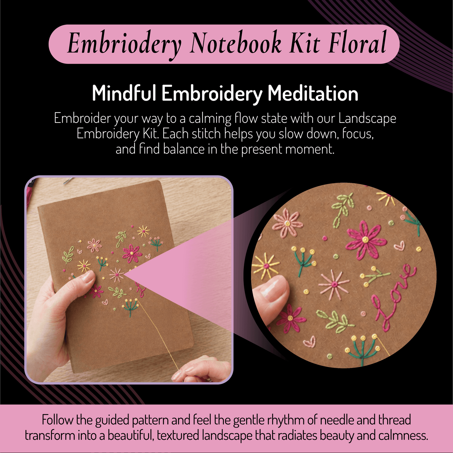 Unwynd Embroidery Notebook Kit – Floral Set of 2