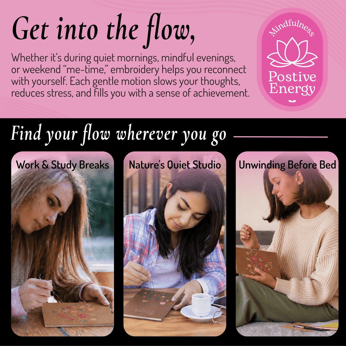 Unwynd Embroidery Notebook Kit – Floral Set of 2
