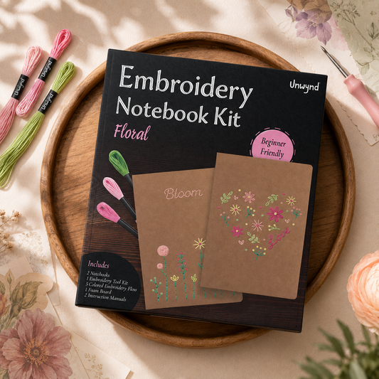 Unwynd Embroidery Notebook Kit – Floral Set of 2