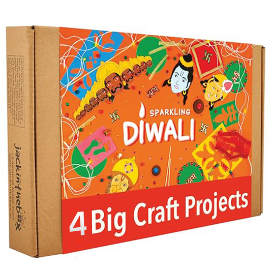 jackinthebox Diwali Decoration Craft Kit for Kids & Adults, Great Diwali Gift for Girls Boys 5 Years and up, 4 Activities - Rangoli, Shubh Labh Door Greetings, Diwali Lantern & Diwali Story Book