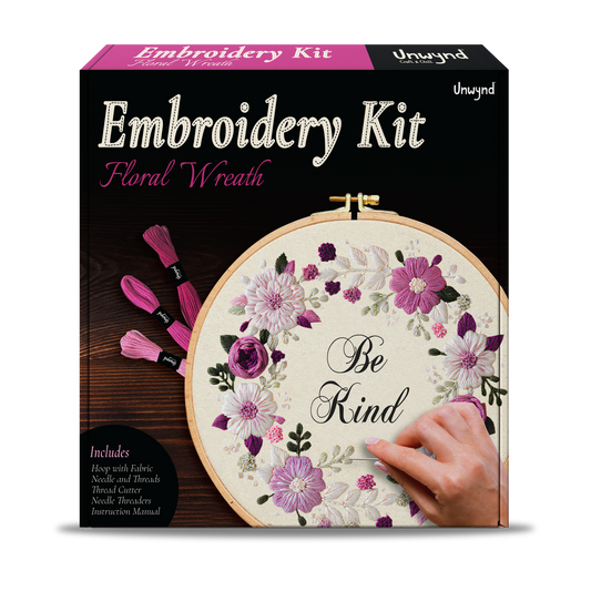 Unwynd Embroidery Kit Floral Theme for Beginners, Satin Stitch Hand Embroidery Kit for Adults, Easy DIY Crafts, Starter Set with Flower Pattern