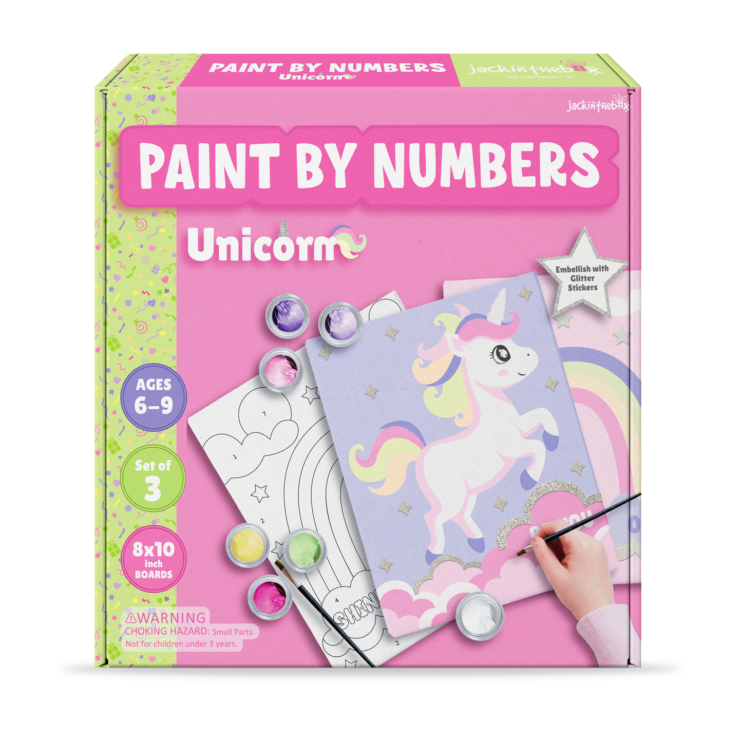 jackinthebox Paint by Number Unicorn – 3 Pack Painting Kit for Kids, DIY Printed Canvas, Easy Paint by Number for Girls & Boys, Great Christmas & Holiday Gift, Paint by Numbers for Kids Ages 6 7 8 9