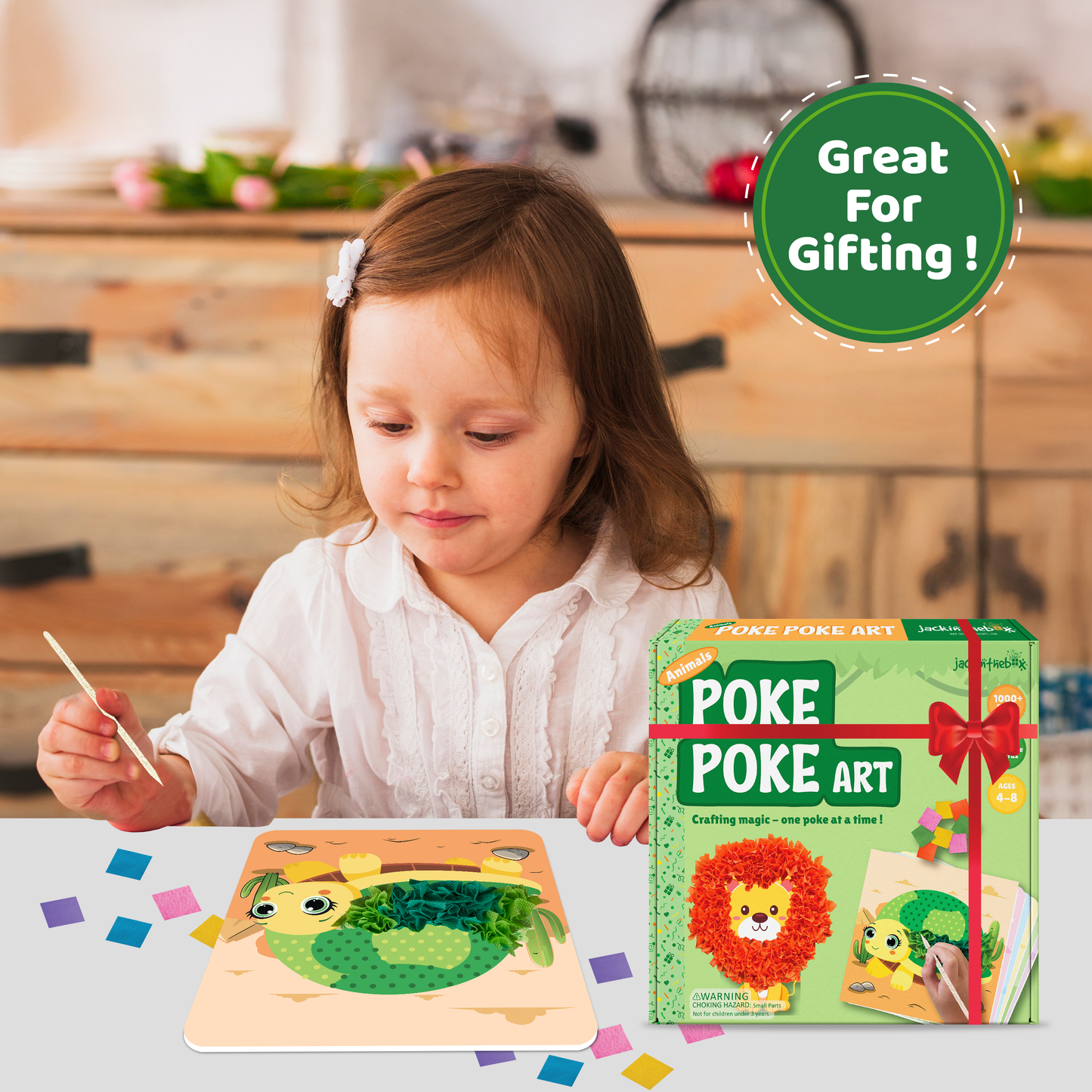 jackinthebox Poke Poke Art – Animals Theme Like Tortoise, Snail, Lion, Owl, Macaw, Butterfly, Mess-Free Sewing Art for Kids, Great Gift for Children, Toys for Girls and Boys Ages 4 5 6 7 8