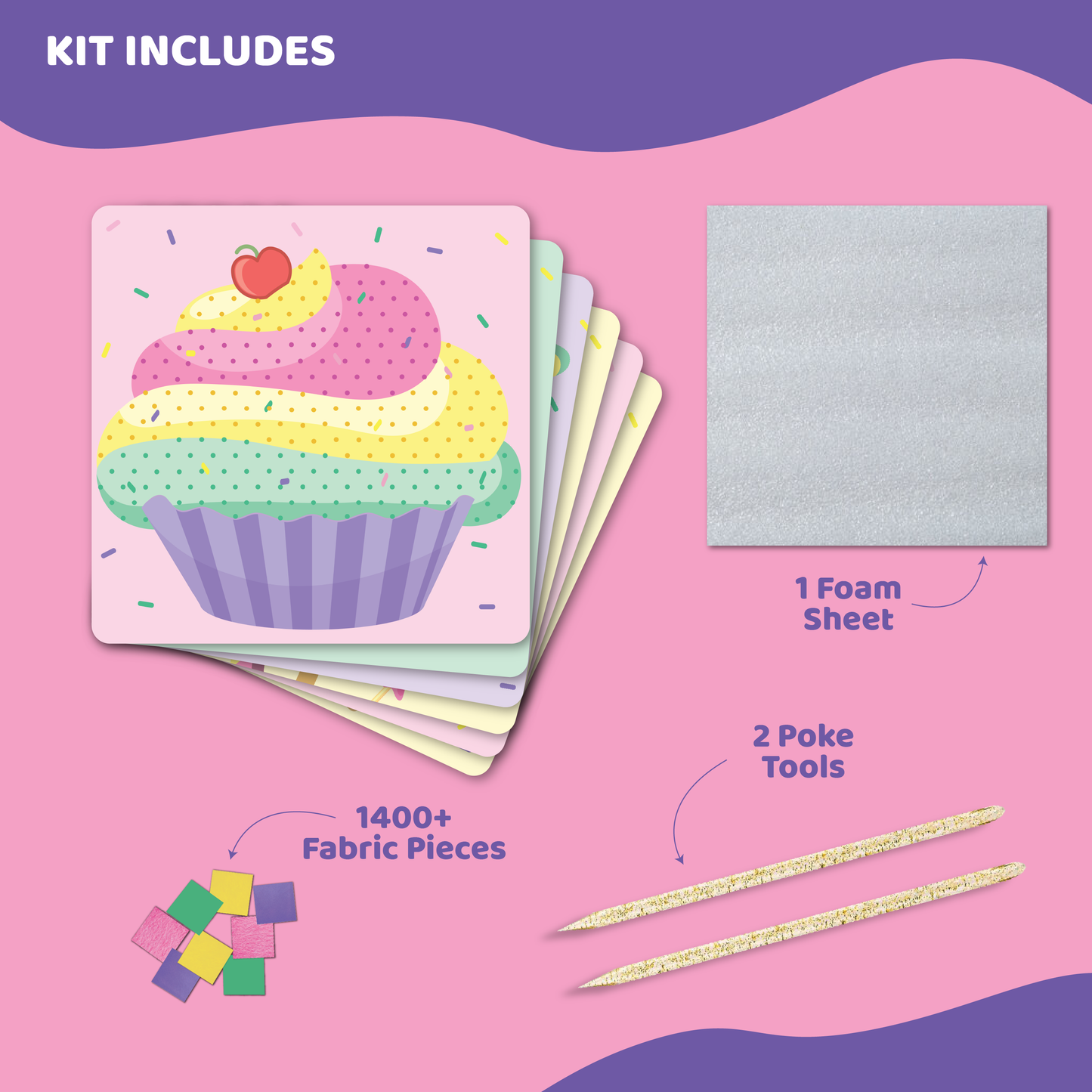 jackinthebox Poke Poke Art – Candyland Theme Elements Like Cupcake, Candy, Ice Cream, Lollipop, Donut, Candyfloss, Mess-Free Sewing Art for Kids, Great Gift for Girls and Boys Ages 4 5 6 7 8