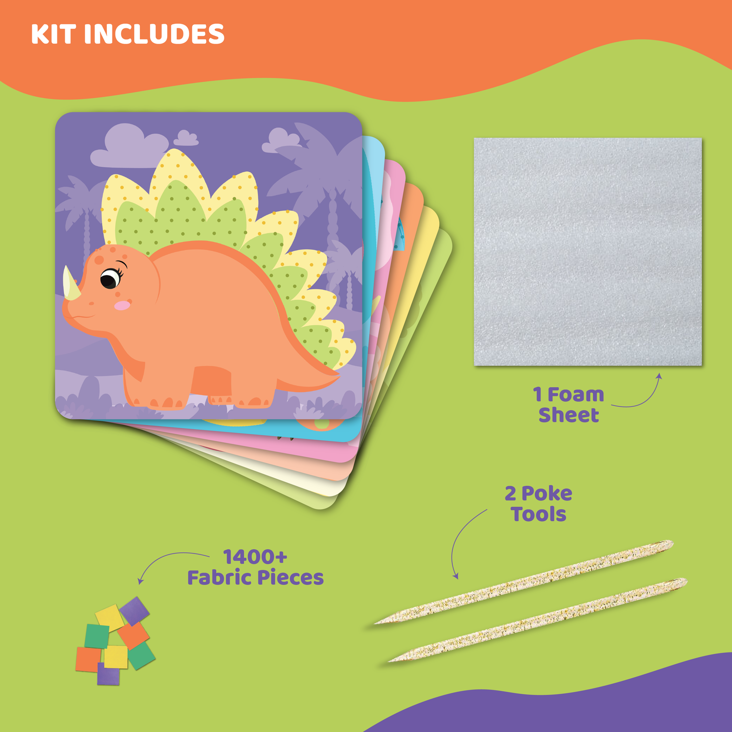 jackinthebox Poke Poke Art – Dinosaurs Like Triceratops, Stegosaurus, Dilophosaurus, Spinosaurus, Mess-Free Sewing Art for Kids, Toys for Girls and Boys Ages 4 5 6 7 8