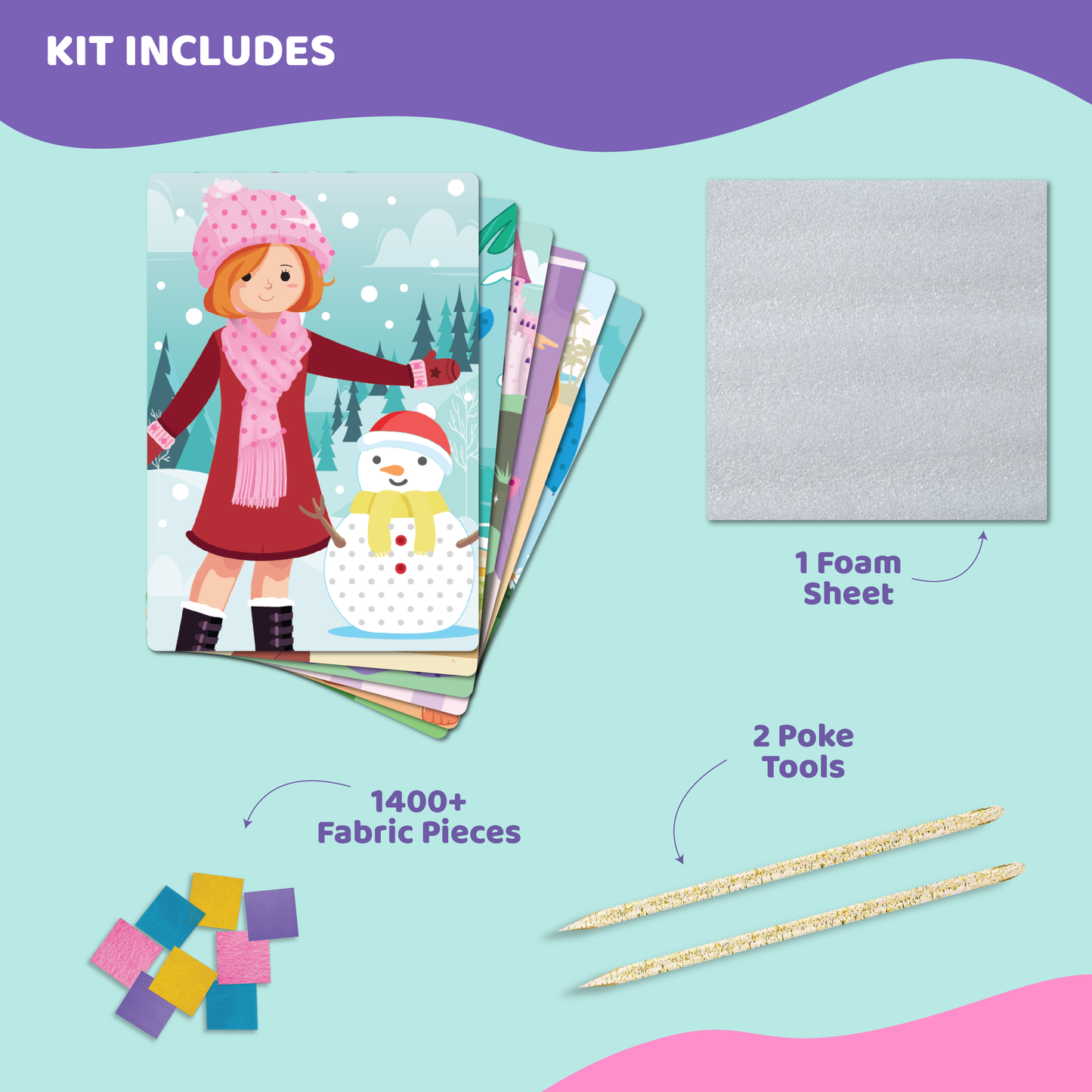 jackinthebox Poke Poke Art for Kids – Fashion Theme Dress Decorations for Princess, Winter, Monsoon, Hawai, Beach, Ballerina, Mess-Free Sewing Art for Kids, Gift for Girls and Boys Ages 4 5 6 7 8
