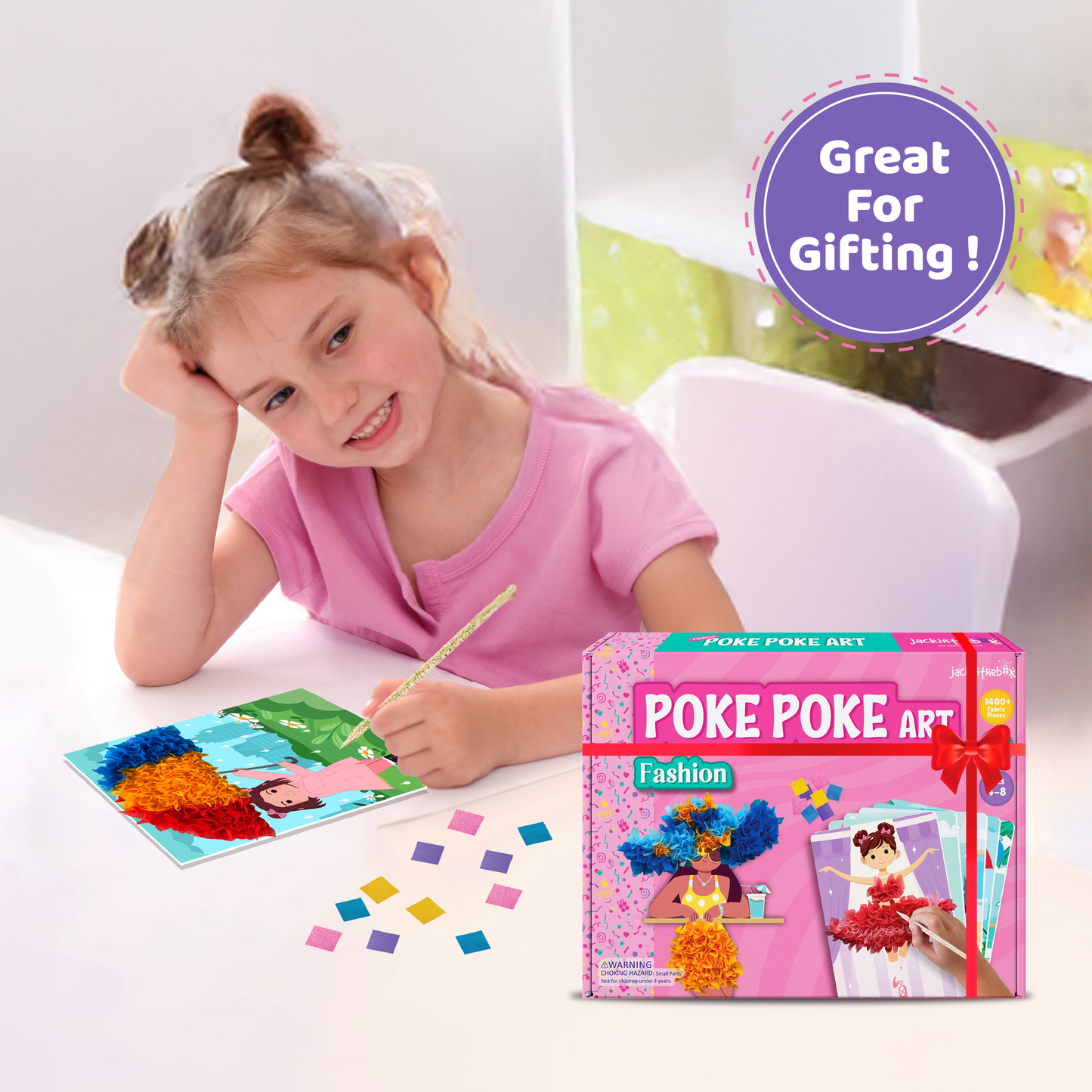 jackinthebox Poke Poke Art for Kids – Fashion Theme Dress Decorations for Princess, Winter, Monsoon, Hawai, Beach, Ballerina, Mess-Free Sewing Art for Kids, Gift for Girls and Boys Ages 4 5 6 7 8