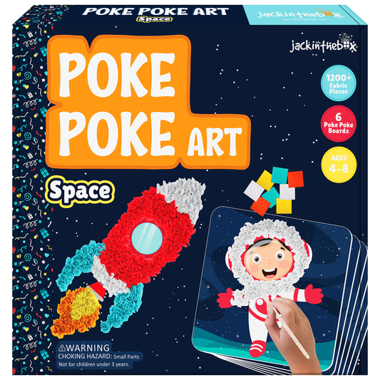 jackinthebox Poke Poke Art for Kids – Space Theme Elements Like Sun, Star, Rocket, Astronaut, Planet, Alien, Mess-Free Sewing Art for Kids, Gift for Girls and Boys Ages 4 5 6 7 8