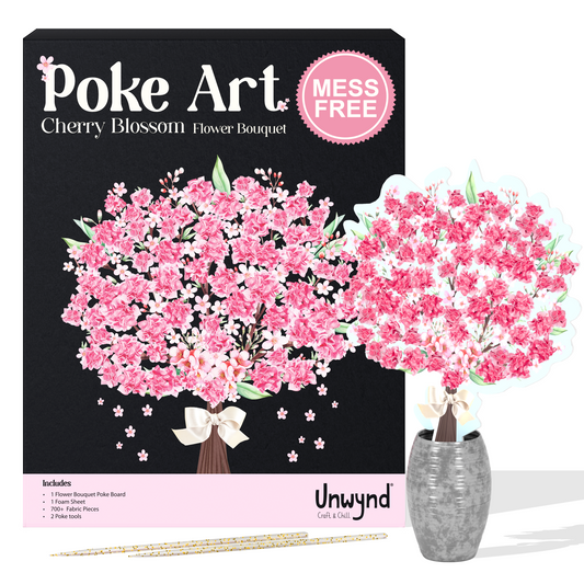 Unwynd Poke Art Cherry Blossom Flower Bouquet, Mess-Free Arts and Crafts for Adults, Teen Craft Kits, Mother's Day Flowers, Gifts for Mother, Women and Men