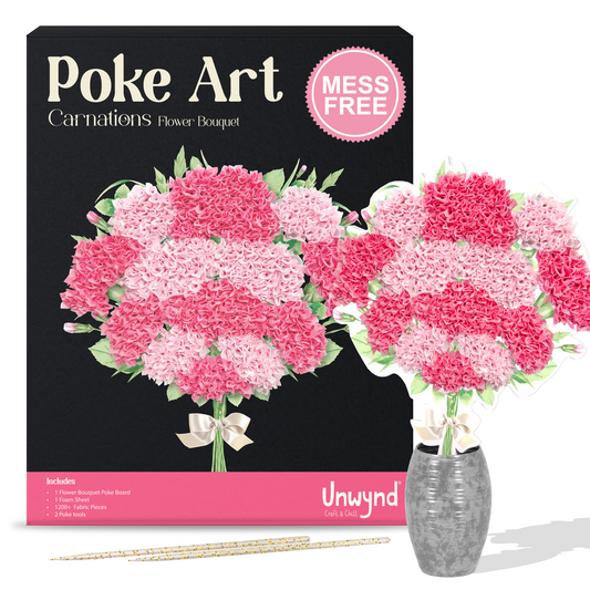Unwynd Poke Art Carnations Flower Bouquet, Mess-Free Arts and Crafts for Adults, Teen Craft Kits, Mother's Day Flowers, Gifts for Mother, Women and Men