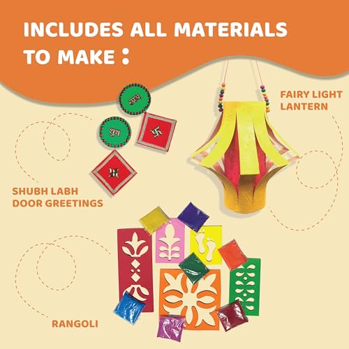 jackinthebox Diwali Decorations Craft Kit for Kids and Adults | Diwali Gift for Girls and Boys 5 Years and Up | 3 Activities-in-1 | Rangoli, Shubh Labh Door Greetings, Diwali Lantern