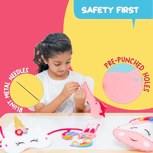 jackinthebox Learn to Sew | Unicorn Theme Kids Sewing kit with 6 Sewing Crafts | Sewing kit for Kids Ages 6 7 8 9 10 | Premium Quality Felt | Has pre-Punched Holes & Easy-to-Follow Instructions