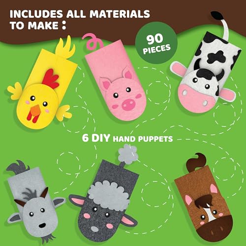 jackinthebox Hand Puppet Farm Animal Craft Kit for Kids 6-in-1 | Gifts for Kids Ages 4-8 | DIY Arts&Crafts kit | Great Storytelling,Role-Playing Puppets | Gift for Girls and Boys | Toddler Activities