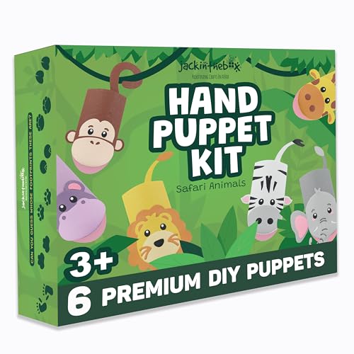 jackinthebox Hand Puppet Animal Craft Kit for Kids 6-in-1 | Gifts for Kids Ages 4-8 | DIY Arts & Crafts kit | Great Storytelling, Role-Playing Puppets | Gift for Girls and Boys | Toddler Activities