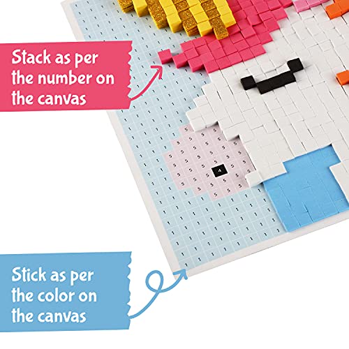 Stick n Stack Mosaic Arts and Crafts for Kids and Adults with 3D Foam Stickers - Unicorn Design - Mess-Free Kids Craft Kit for Striking 3D Art - Unique Unicorn Gifts for Girls and Boys Ages 10 and Up