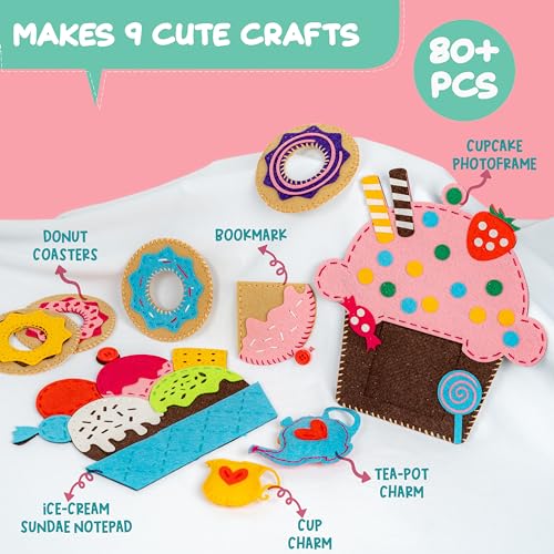 jackinthebox Learn to Sew | Dessert Theme Kids Sewing kit with 6 Sewing Crafts | Sewing kit for Kids Ages 6 7 8 9 10 | Premium Quality Felt | Has pre-Punched Holes & Easy-to-Follow Instructions