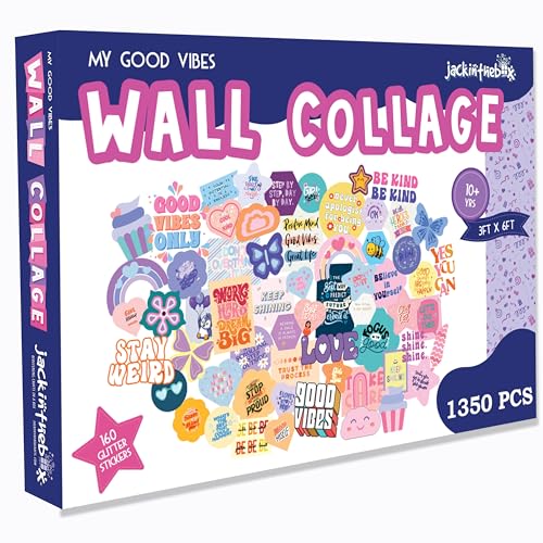 jackinthebox Wall Collage Kit with Glitter Crafts | 1350 PCS | Aesthetic Wall Decor for Teen & Tween Girls | Great for 11 12 13 14 15 Year Old Girls | Perfect Wall Prints | Cute Dorm Room Wall Décor…
