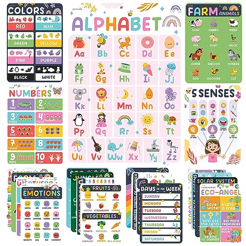 jackinthebox 20 Educational Posters | Homeschool Decorations | Preschool Wall Decor for Toddlers | Kindergarten School Supplies | Colorful | Classroom Posters | Pre K Learning Posters |