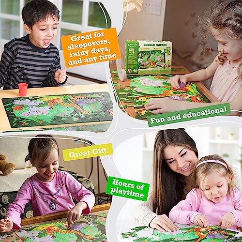 jackinthebox Puzzles for Kids Ages 3-5 | Make Large Puzzle + Decorate with Cool Stickers + Spot with Flash Cards | Educational Learning Toys for 3 4 5 6 Year olds